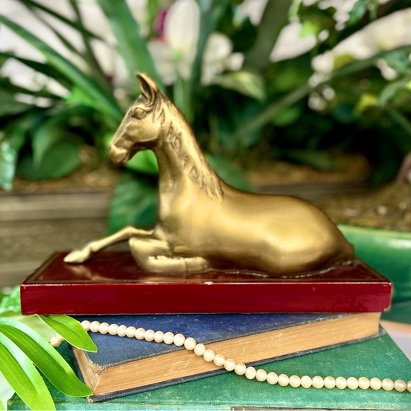 Brass Horse Statue Mounted to Wood Base - Picture 5 of 10